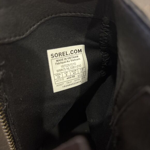 SOREL Cate Bootie Black Leather Suede Size 10 41 Block Heel Side Zip Waterproof - Picture 9 of 10